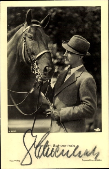 Ak Schauspieler Albrecht Schoenhals, Portrait, Pferd, Ross Verlag A 3205/1, Autogramm