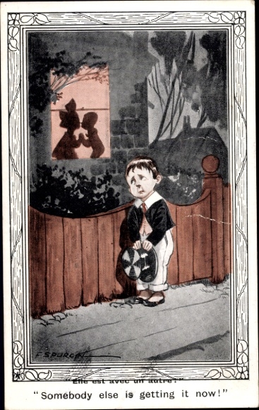 Artist Postcard Spurgin, F., Lovers, Sad Boy, Lovesickness