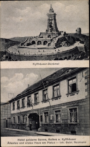 Ak Kelbra am Kyffhäuser, Hotel Goldene Sonne, Kaiser-Wilhelm-monument