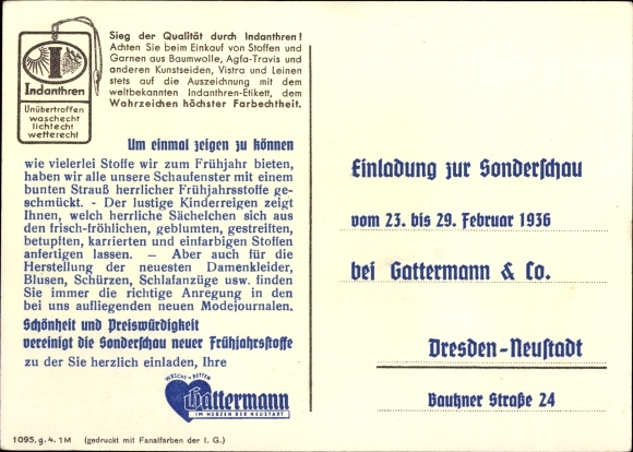 Artist PC Jüttner, W., advertisement, Indanthren textiles, children dancing