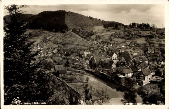 Postcard Schiltach in the Black Forest, climatic health resort landscape, half-timbered houses, river
