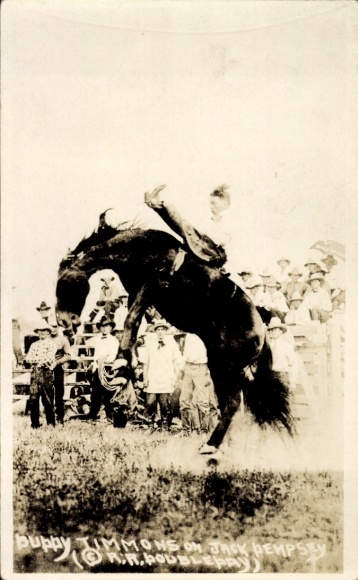 Photo Postcard Rodeo, Puppy Timmons on Jack Dempsey