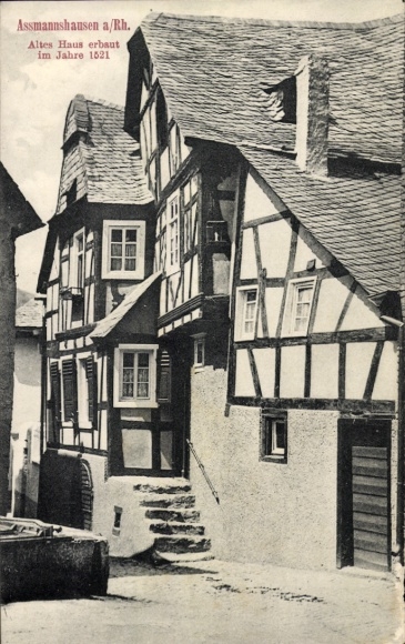 Postcard Assmannshausen Rüdesheim am Rhein, Assmannshausen a/Rh., Old House, built in 1521