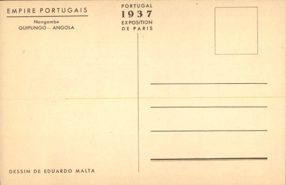 Artist PC Malta, E., Exposition de Paris 1937, Empire Portugais, Quipungo, Angola