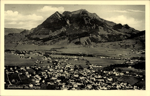 Postcard Sonthofen in the Oberallgäu Swabia, aerial photograph