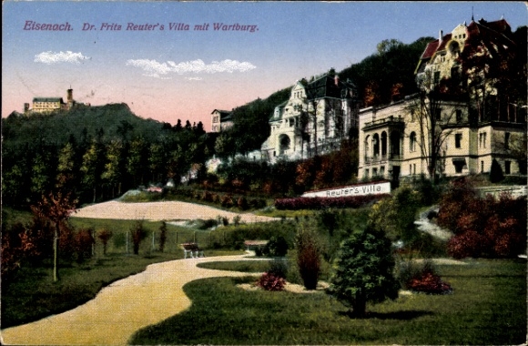 Postcard Lutherstadt Eisenach in Thuringia, Dr. Frita Reuter's Villa, Wartburg, garden landscape