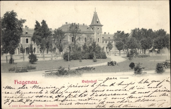 Postcard Haguenau Haguenau in Alsace Bas Rhin, train station, gare