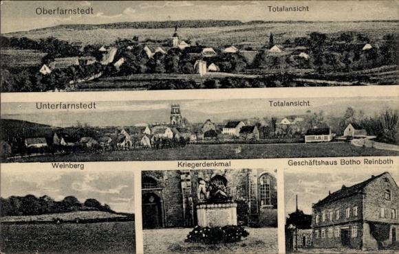 Ak Oberfarnstedt Farnstädt, Unterfarnstedt, wijngaard, oorlogsmonument, Botho Reinboth bedrijfsgebouw