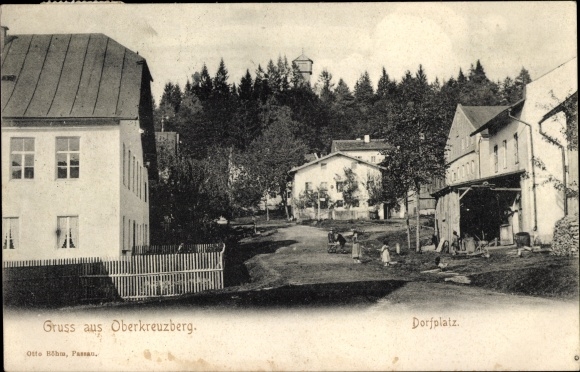 Postcard Oberkreuzberg Spiegelau in the Bavarian Forest of Lower Bavaria, village square