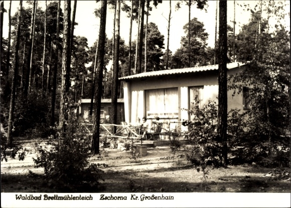 Postcard Zschorna Thiendorf Sachsen, Waldbad Brettmühlenteich, Bungalow
