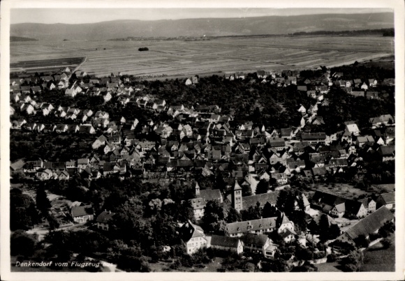 Postcard Denkendorf in Württemberg, aerial view of many roofs, rural surroundings