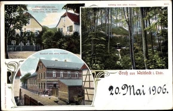 Ak Waldeck in Thüringen, boswachterskantoor, herberg bij het oude kasteel, beklimming
