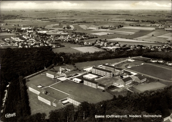 Postcard Esens in East Friesland, aircraft recording, home school