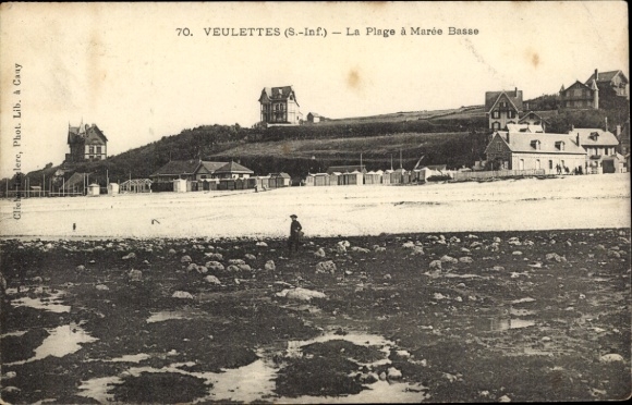 Postcard Veulettes Seine Maritime, Beach at Tide Basse