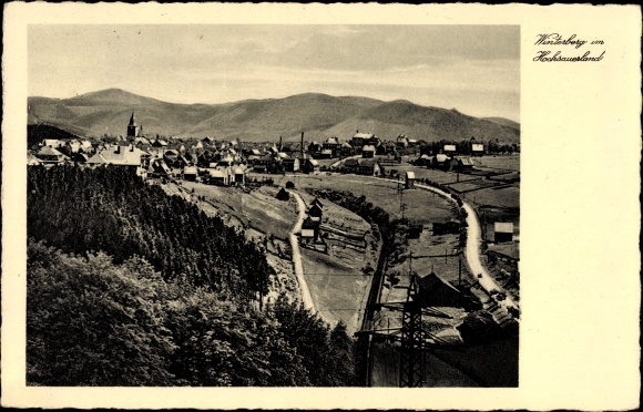 Postcard Winterberg in the Hochsauerland district, view of the town, mountains, fields