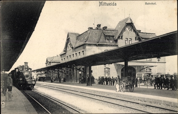PC Mittweida in Saxony, train station, track side, steam locomotive