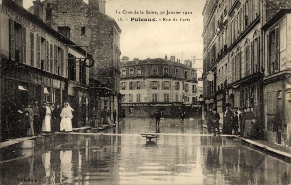 Ak Puteaux Hauts de Seine, Hochwasser am 30. Januar 1910