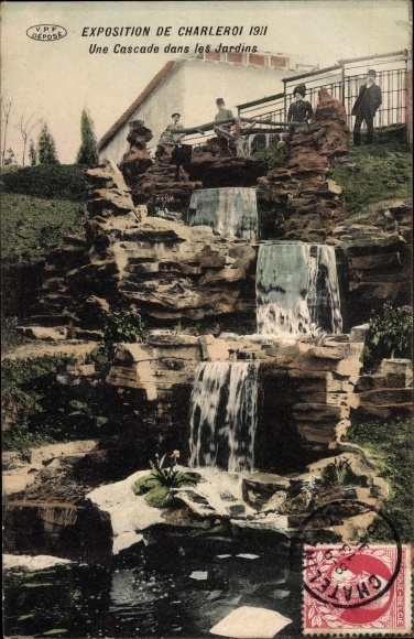 Postcard Charleroi Wallonien Hennegau, Exhibition 1911, A Waterfall in the Gardens