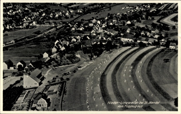 Postcard Niederlinxweiler St. Wendel in Saarland, aerial photograph