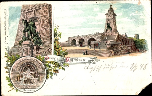 Litho Steinthaleben Kyffhäuserland in Thüringen, Kaiser Wilhelm Denkmal, Barbarossa
