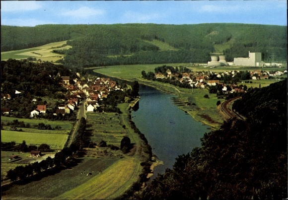 Postcard Herstelle Beverungen on the Weser, Würgassen, total view, power plant