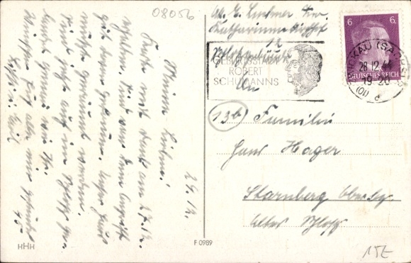 (10) Zwickau Sachen / d / 28.12.1944 auf Ansichtskarte mit Hitler 6 Pf