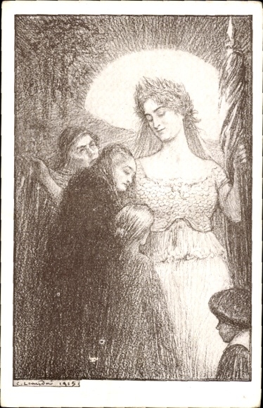Artist Postcard People seek protection with Marianne, Allegory, Journée Francaise du Secours National