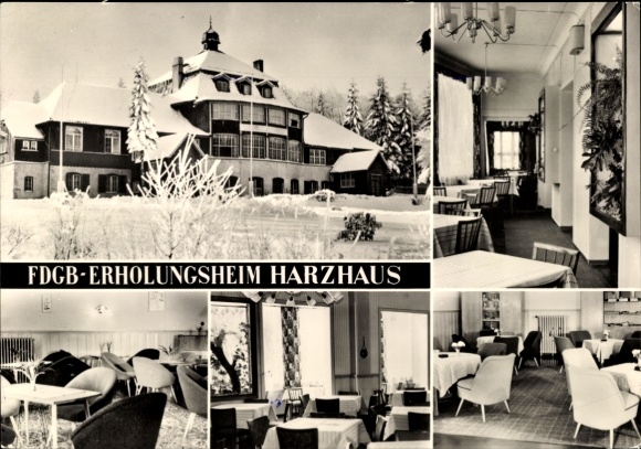 Ak Benneckenstein Oberharz, recreatiewoning FDGB, winterlandschap, stoelen en tafels in interieurs