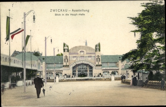 Ansichtkaart Zwickau in Saksen, commerciële en industriële tentoonstelling 1906, zicht op de grote zaal