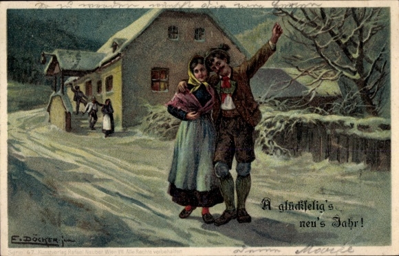 Kunstenaar Ak Döcker, E., Nieuwjaar, Dorpsfeest