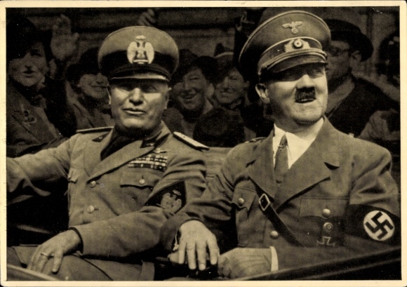Postcard Führer and Reich Chancellor Adolf Hitler, Benito Mussolini, State Meeting, Men of the Time 126