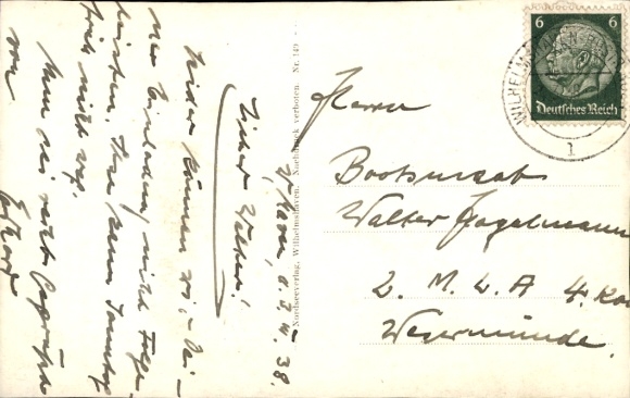 Postcard Wilhelmshaven in Lower Saxony, German warship, Cologne, cruiser, Kaiser Wilhelm Bridge