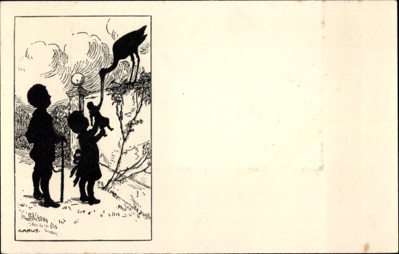 Artist PC Carus, children, doll, stork, no. 29