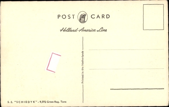 Postcard SS Schiedyk, Holland America Line, HAL, steamship