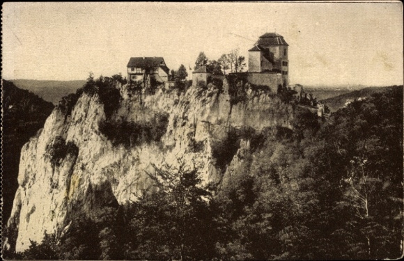 Ak Beuron an der Donau Württemberg, Schloss Bronnen, Felsen, Bäume, Schwarz-Weiß-Foto