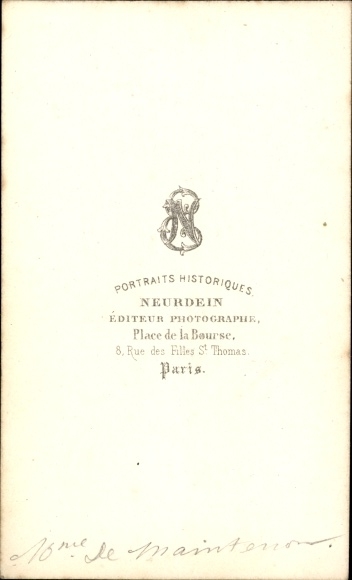 Visiting Card Françoise d&#39;Aubigné, Marquise de Maintenon, Mätresse Ludwigs XIV. von Frankreich