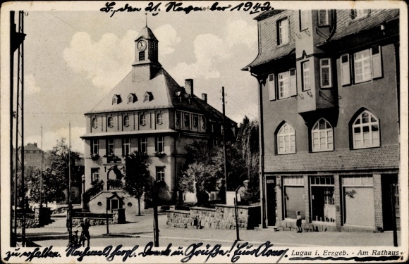 Postcard Lugau in the Ore Mountains, at the town hall