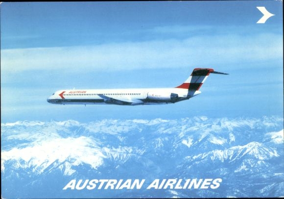 Postcard Austrian passenger aircraft of Austrian Airlines, McDonnell Douglas MD-81