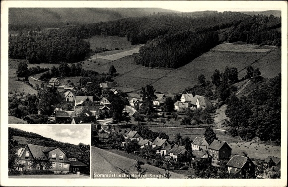 PC Bonzel Lennestadt in the Sauerland, total view of the village, Pension Jos. Helleckes