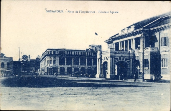 Ak Singapur, SINGAPOUR, Place de l'Impératrice, Princess Square, Gebäude, Menschen