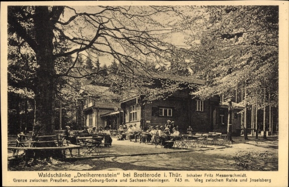 Postcard Brotterode in Thuringia, garden restaurant of the Waldschänke Dreiherrenstein, owner Fritz Hertel