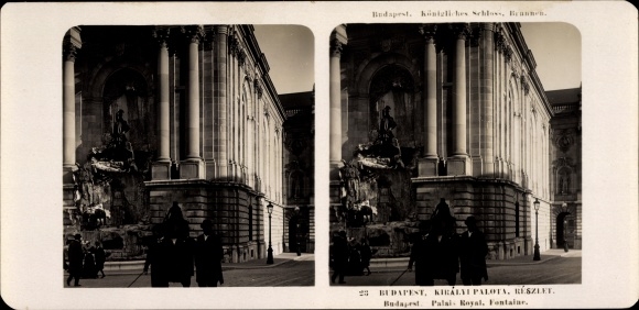 Stereo photo Budapest Hungary, 1906, Royal Castle, fountain