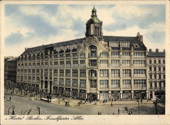 Postcard Berlin Friedrichshain, Hertie, Department Store and Department Store GmbH, Frankfurter Allee 5-7