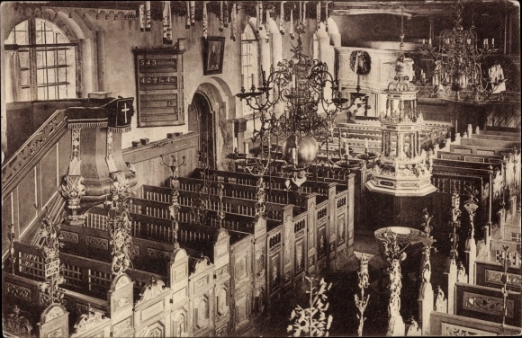 Postcard Hamburg Bergedorf Altengamme, interior view of the church