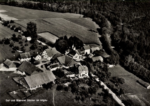 Ak Dürren Kißlegg in Allgäu, landgoed, brouwerij, luchtfoto
