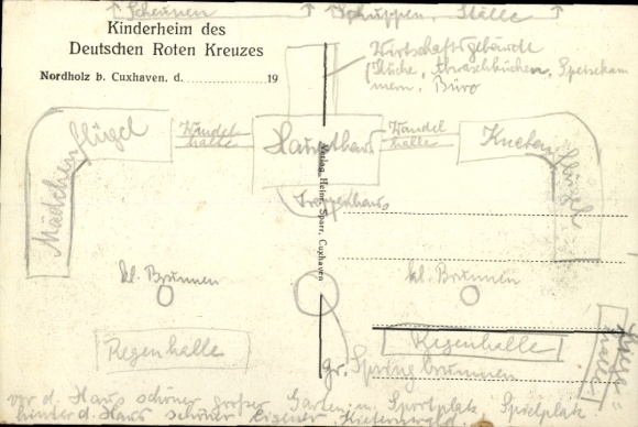 Postcard Nordholz Wurster North Sea Coast, Red Cross Children's Home, Girls' Wing, Main Building