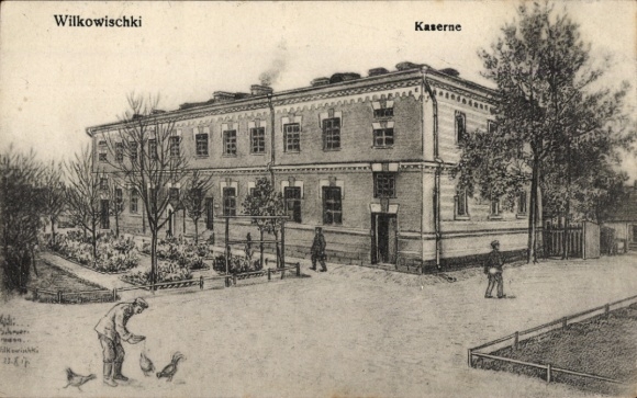 Postcard Vilkaviškis Wilkowischki Wilkowischken Wyłkowyszki Lithuania, barracks