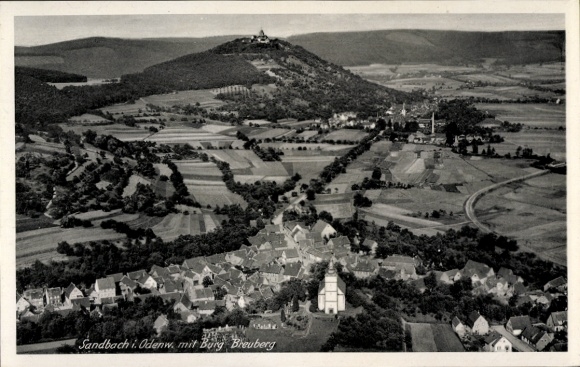 Postcard Sandbach Breuberg in the Odenwald Hessen, general view with Breuberg Castle