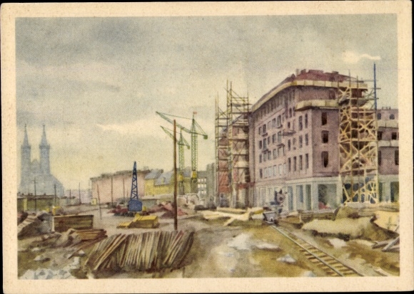 Ak Magdeburg an der Elbe, Aufbau, Alte Kraft, Baustelle, Kran