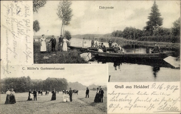 Postcard Heiddorf Neu Kaliß in Mecklenburg, Eldepartie, garden restaurant